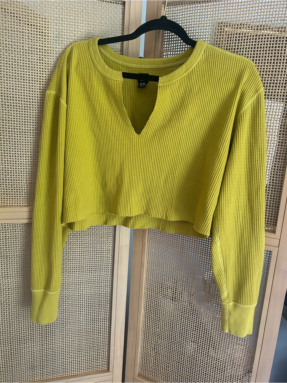 BDG Cropped Waffle Knit Top - Yellow Green